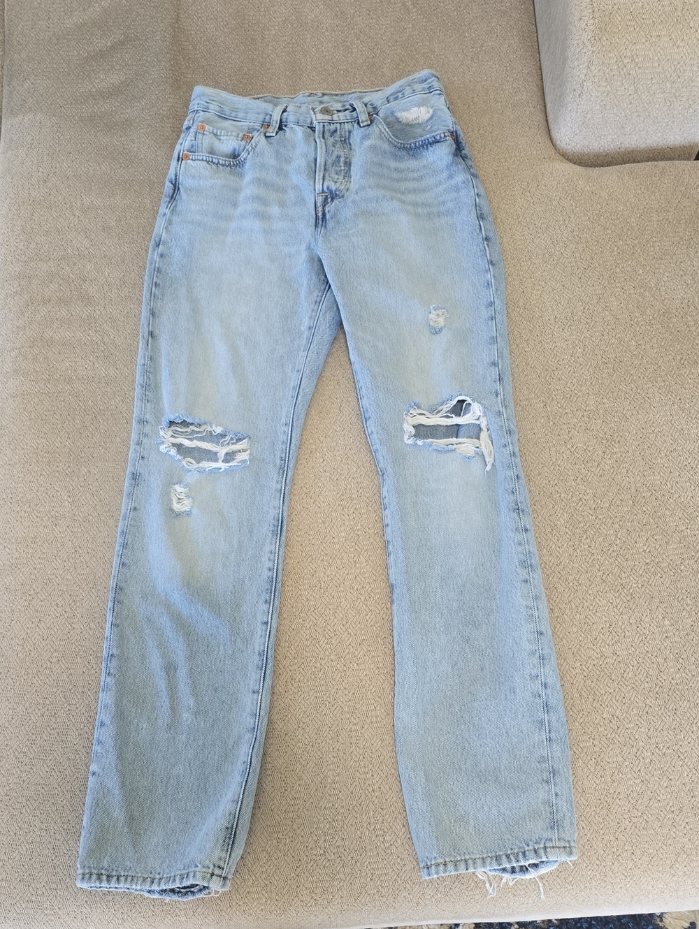 Levi's Premium 501 Light Wash Distressed Button Fly Jeans - Size 25